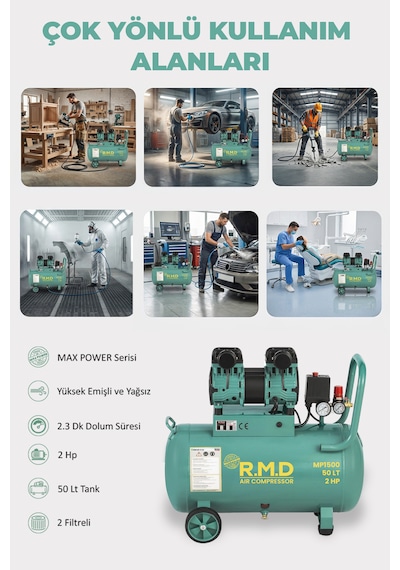 R.m.d Kompresör 50 Lt Yüksek Emişli Yağsız Teknoloji Hava Kompresörü