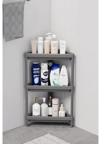 3 Katlı Üçgen Plastik Gri Banyo Mutfak Rafı Mıt1061 Diğer