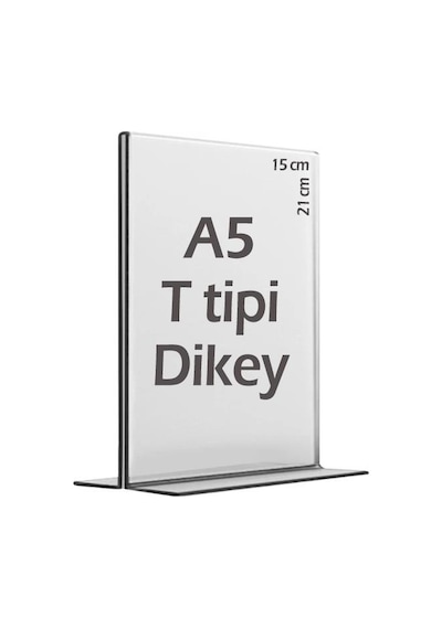 A5 T-Tipi Dikey Şeffaf Pleksi Mika Föylük Menü Broşürlük Etiketlik