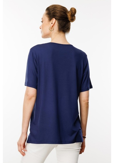 Desen Kadın Sıfır Yaka Taş Baskılı Penye T-shirt Lacivert Desen Kadın Sıfır Yaka Taş Baskılı Penye T-shirt Lacivert