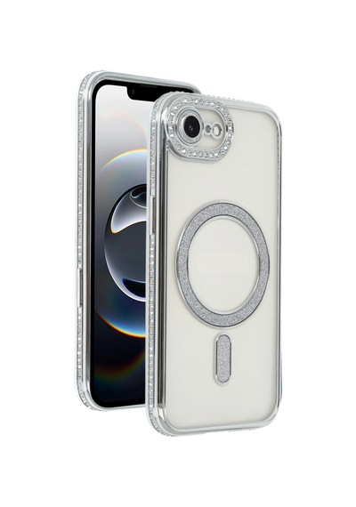 Apple İphone 16e Joke Simli Magneticsafe Kılıf - Gümüş Düz Renkli