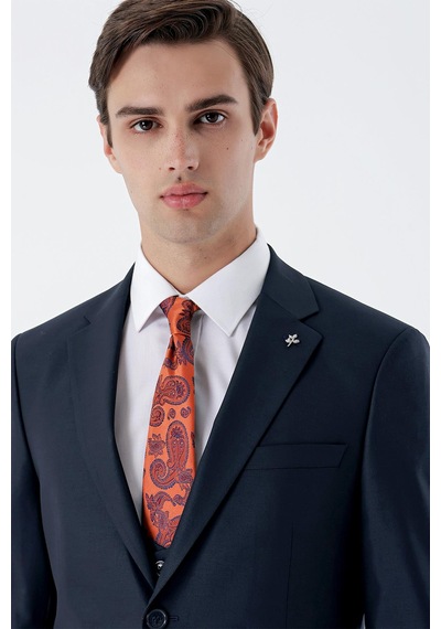 İmza Lacivert Mono Yaka Çift Yırtmaç Yelekli 6 Drop Slim Fit Dar Kesim Basic Takım Elbise 1001245186 Lacivert