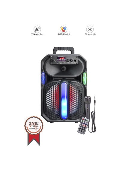 Bluetooth Hoparlör Rgb Işıklı Mikrofonlu Kumandalı Hoparlör D26 Siyah
