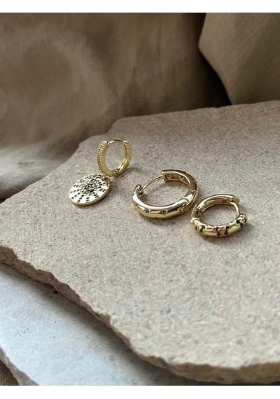 Ysx Jewelry Renkli Taşlı Üçlü Küpe Seti Çok Renkli