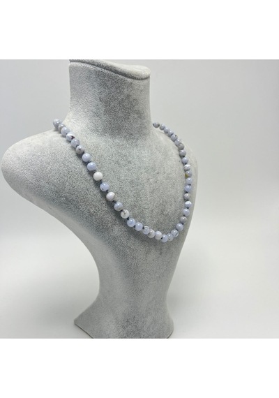 Yıldız Doğal Taş Kalsedon Doğal Taş 6 MM Makrome Kolye 45 CM - 55 CM Ayarlanabilir Mavi
