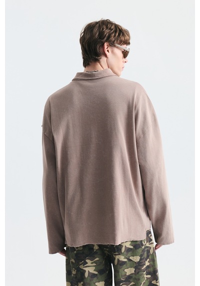 Vamos Relax Fit Polo Yaka Sweatshirt Koyu Vizon