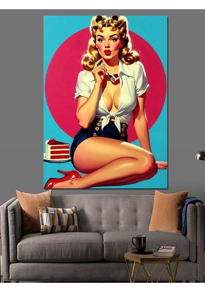 Pin-up Kız Retro Tarz Dekoratif Kanvas - Mdf Ahşap Tablo