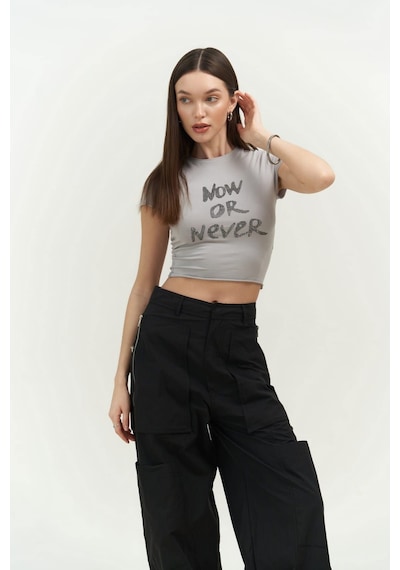 Mai Collection 2727 - Now Or Never Gri Penye Crop Gri