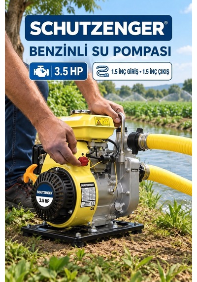 4 Zamanlı Benzinli Su Pompası 3.5 Hq 1.5 Inç Çıkış 100mt Yatay Atar Tarla Bahçe Sulama 5 Mt Emiş Sarı 7010