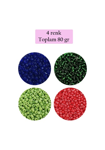 Dökme Cam Kum Boncuk 11/0 2 Mm - 4 Renk - Toplam 80 Gram - Bnc399