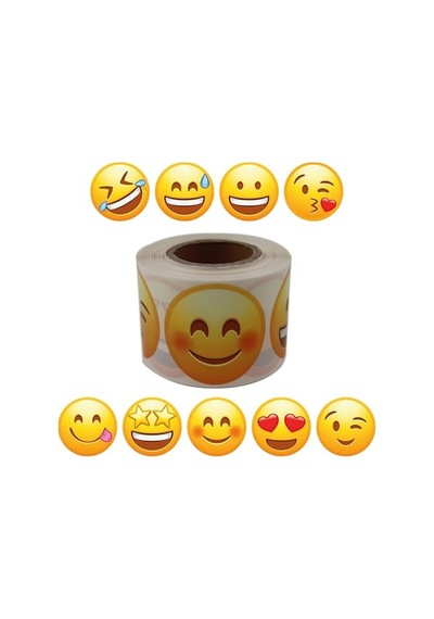 Emoji Etiketi 9 Farklı Emoji Surat 50mm Çap Ruloda 500 Adet Kendinden Yapışkanlı Rulo Etiket, Pp Opak, Gülen Surat Diğer