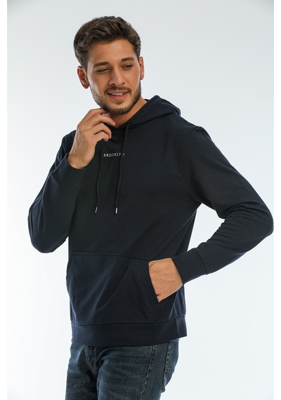Süperlife Erkek Kapşonlu Regular Fit Brooklyn Baskılı İnce Sweatshirt Spr22sw161 Lacivert