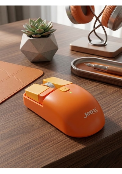 Kablosuz Şarj Edilebilir Mouse - Mekanik Tuş Tasarımlı 1600dpı Optik Fare Sarı -