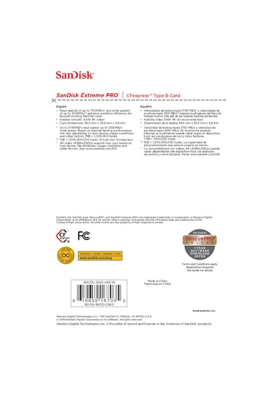 Sandisk 256Gb Extreme Pro Cfexpress Card Typeb (Sdcfe-256G-Gn4In)