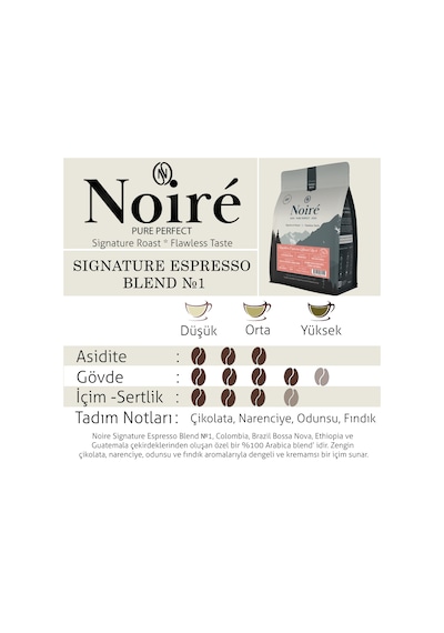 Noire Signature Espresso Blend 1 250g %100 Arabica Blend Çekirdek