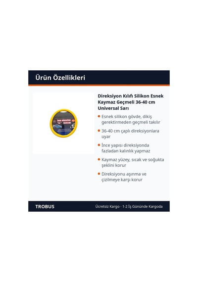 Trobus Honda City 2021 Ve Sonrası Uyumlu Direksiyon Kılıfı Silikon Geçmeli 36-40 Cm Sarı