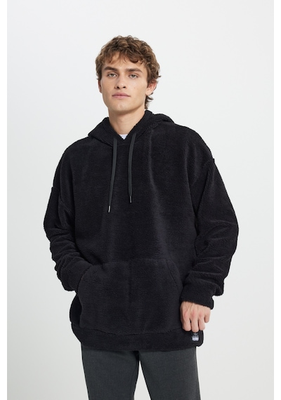 AC&Co / Altınyıldız Classics Erkek Sıyah Oversize Bol Kesim Kapüşonlu Polar Siyah