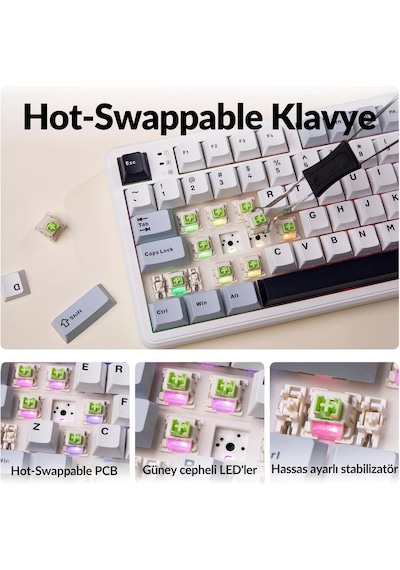 Aula F108 Pro Ekranlı Mekanik Klavye Reaper Switch Rgb Hot Swap 8000mah Makrolu Oyuncu Klavyesi Mavi