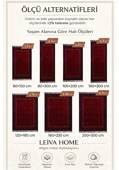 Leiva Home Otantik Afgan Etnik Desenli Kadife Bambu Kaymaz Yıkanabilir İpeksi Yumuşak Saçaklı Salon Halısı Bordo