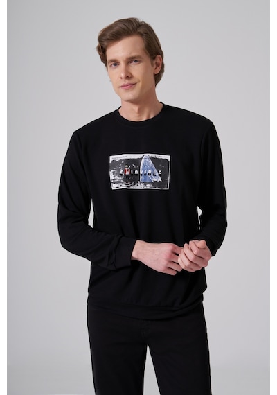 Morven Erkek Siyah Trend Baskılı Bisiklet Yaka Sweat-shirt 26ks063015001 Siyah