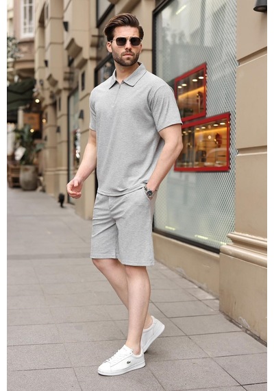 Gri Polo Yaka T-shirt Şort Takım E7363