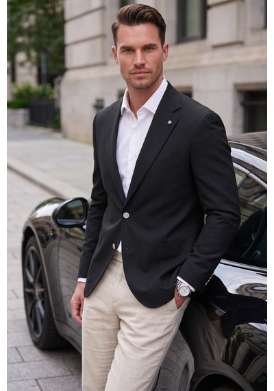 Rizzup Erkek Slim Fit Likralı Siyah Blazer Ceket Metal Düğmeli Torba Cepli Spor Ceket 2600828 Rizzup Erkek Slim Fit Likralı Siyah Blazer Ceket Metal Düğmeli Torba Cepli Spor Ceket 2600828