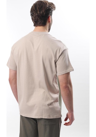 Madmext Bej Overfit Garnili Erkek T-shirt E7104 Bej