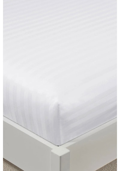 Varol %100 Pamuk Saten Stripe Tek Kişilik Lastikli Çarşaf Takımı 30 Cm 1 Yastık Kılıfı Beyaz