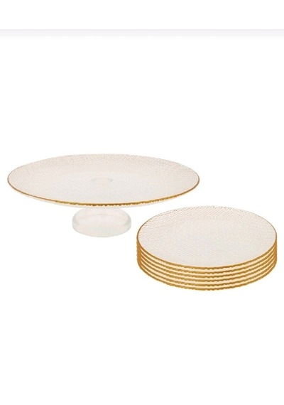 Tuana Pasta Kek Tabağı Tatlı Seti Standlı Gold
