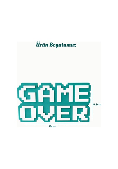 Retro Game Over Kabartmalı Dekoratif Obje - Turkuaz Masaüstü Ve Duvar Süsü Hediye