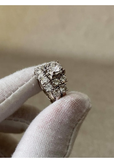 Delfince 2.35 Karat Pırlanta Tektaş Fantezi İkili Yüzük