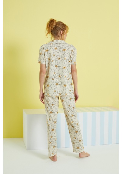 Siyah İnci Örme Düğmeli Pijama Takım 24108022 Çok Renkli