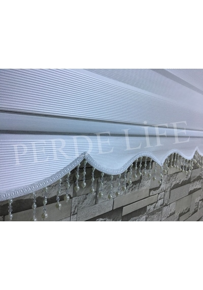Beyaz Renk Mini Plise Desenli Zebra Stor Perde Tüm Ölçülerde (153587042)