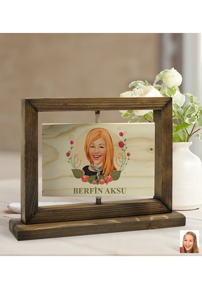 Bk Gift Kişiye Özel Anneler Günü Karikatürlü Doğal Ahşap Dönen Fo