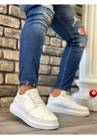DMR Elegance Ba0302 Boa Kalın Taban Bağcıksız Tarz Casual Beyaz Erkek Ayakkabı Rekli