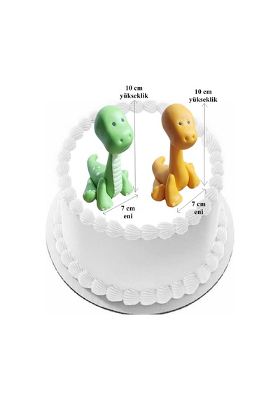Şeker Hamurundan Turuncu Ve Yeşil Renk Sevimli Dinazorlar Pasta Süsü 7x10 Cm Ebat 2 Adet Gelecek