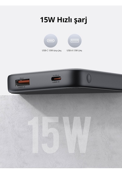 Aukey Pb-y46-gy 15w 10000 Mah Hızlı Şarj Powerbank - Gri