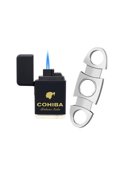 Cohiba Plastik Jet Alev Puro Çakmağı Metal Kesici Seti Siyah