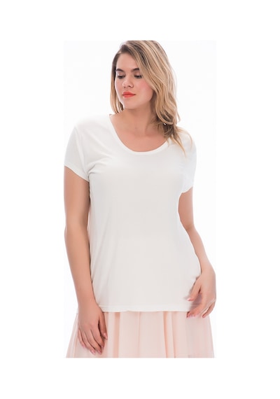 Şans Kadın Beyaz Pamuklu Kumaş Bisiklet Yakalı Bluz 65n28808-beyaz Beyaz