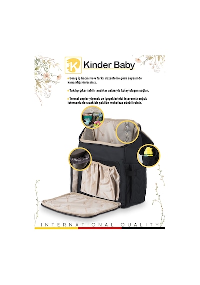 Kinder Baby Merlin Termal Anne Bebek Bakım Çantası Siyah