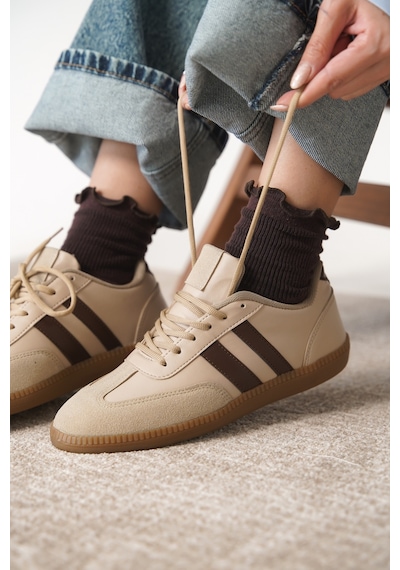 Daxtors Garantili Agnus Günlük Ortopedik Kadın Sneaker Spor Ayakkabı Bej