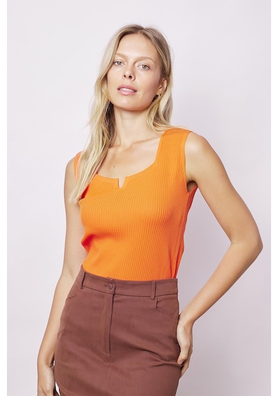 Jument Kadın Likralı Esnek Triko Kare Yaka Kaşkorse Body Bluz-oranj Oranj