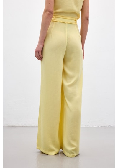 Sateen Kemerli Salaş Pantolon - Sarı-136699 Sarı