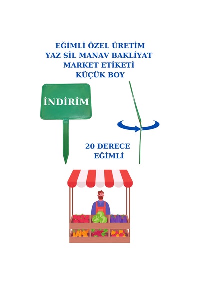 Yaz Sil Açılı Küçük Boy Sapla Bakliyat Etiketliği 50 Adet Manav Pazarcı Etiketi 002 Yeşil