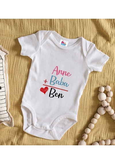 Bk Kids Anne Baba Tasarımlı Beyaz Bebek Body Zıbın-1 Çok Renkli