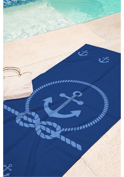 Çapa Denizci Marine Plaj Havlusu - Lacivert Halat Motifli Modern Hızlı Kuruyan Mikrofiber Havlu Çok Renkli