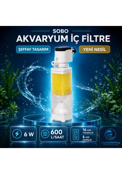 Sobo İç Filtre - Temizlik Filtresi - Yeni Nesil - Şeffaf Tasarım - 6w - 600 Lt/saat - Aq6100f
