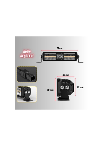 Off-road Premium 30 Cm Tampon Kaput Led Bar Beyaz Işık Projektör Drl Gündüz Led Metal Gövde 12-24v