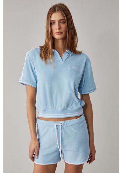 Ethıquet DZENKA Kadın Oversize Geniş Paça Yüksek Bel Mavi Alt-Üst Takım