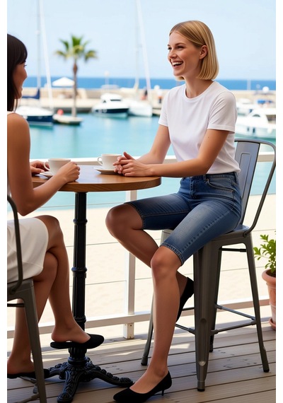 Benerly Kadın Denim Kapri Yüksek Bel Düz Desen Bermuda Kalıp Dar Paça Ski mavi